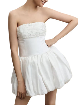 Bhldn Finnegan Strapless Bubble-Hem Mini Dress White