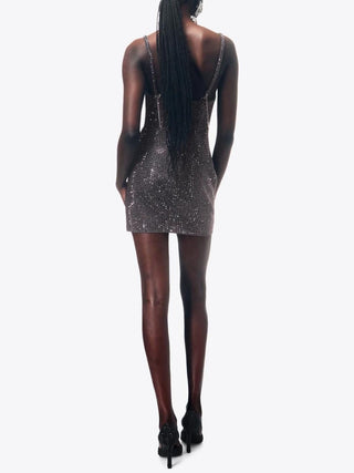 Crystal Embellished Mini Dress in Black
