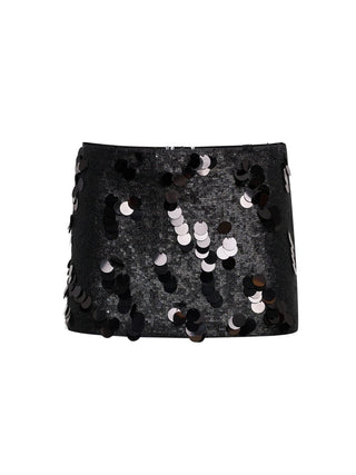 Low-Rise Paillette Skirt in Black