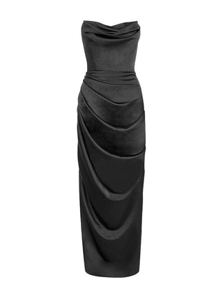 Adrienne Satin Strapless Gown in Black