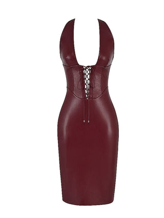 Jaquetta Wine Vegan Leather Mini Dress