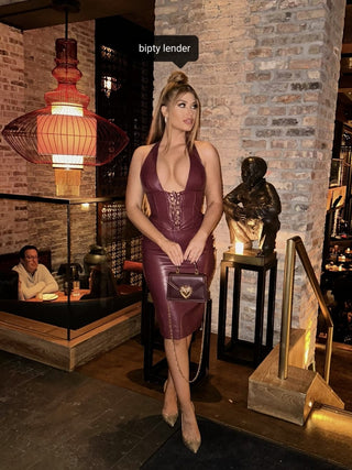 Jaquetta Wine Vegan Leather Mini Dress