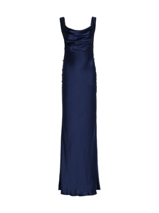 Navy Plunging Cowl Gown