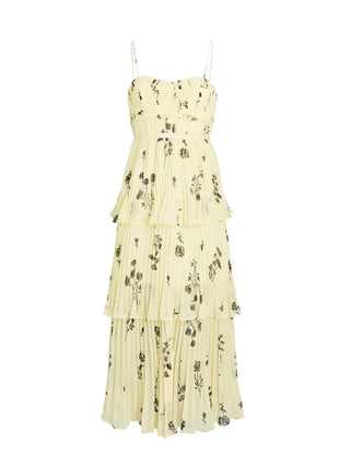 Floral Tiered Midi-Dress In Yellow