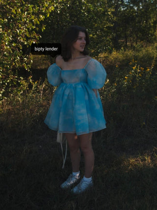 selkie puff dress in blue