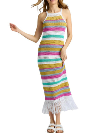 Lucia Stripe Crochet Dress in Cyan Multi