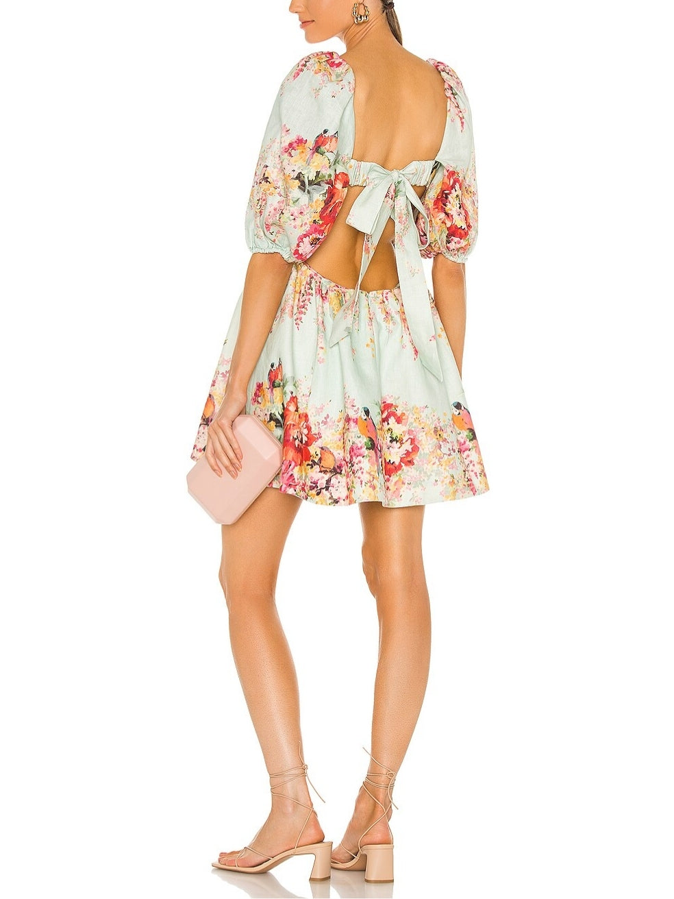 Mae Cut Out Mini Dress in Mint Floral