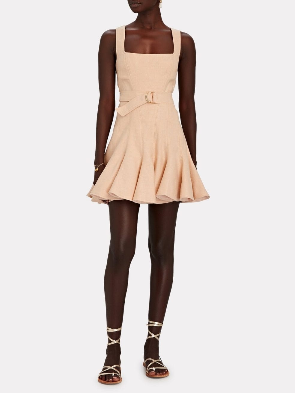 Regal Belted Sleeveless Mini Dress in Beige