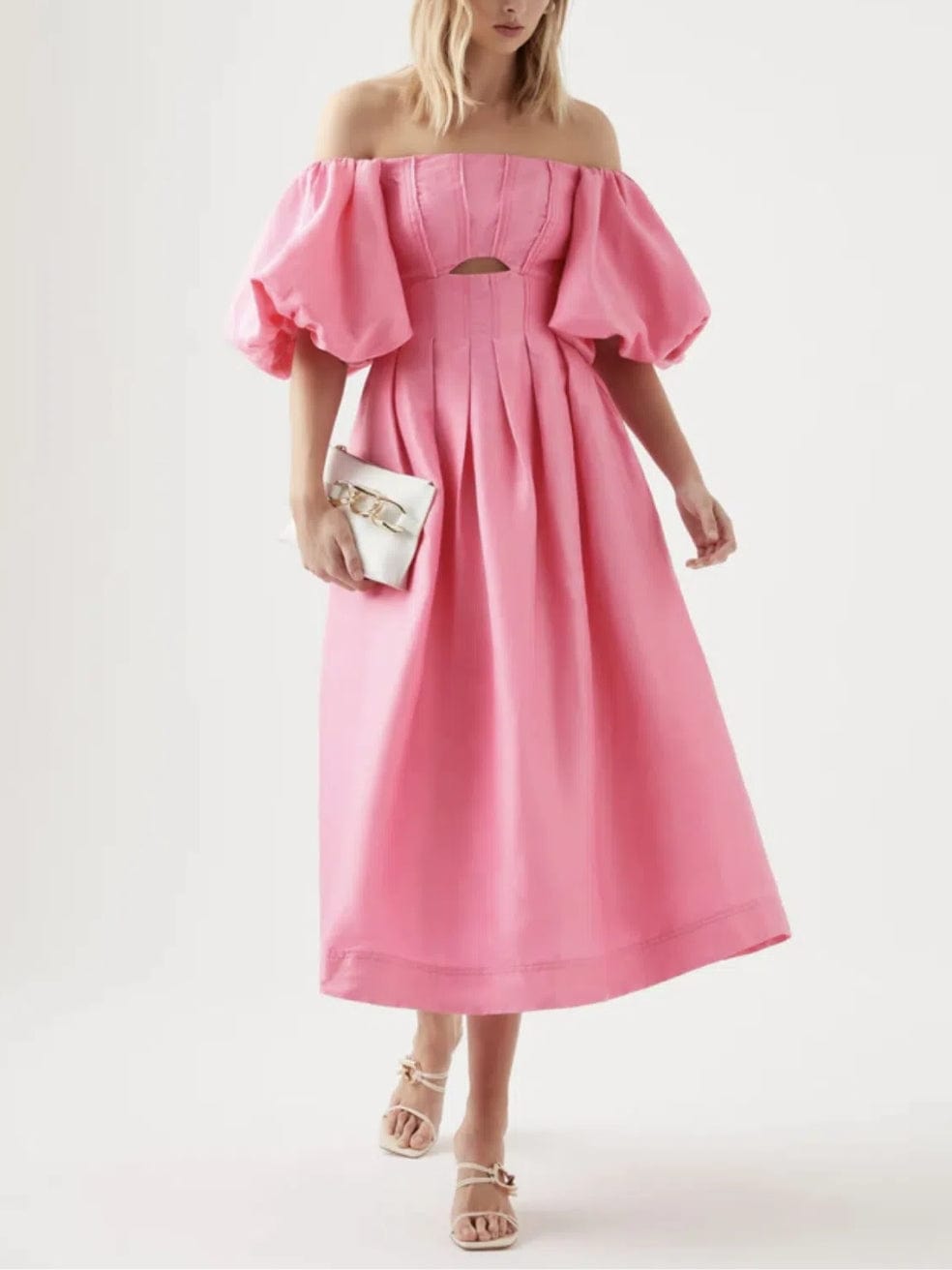 Eugenie Off The Shoulder Pink Midi Dress
