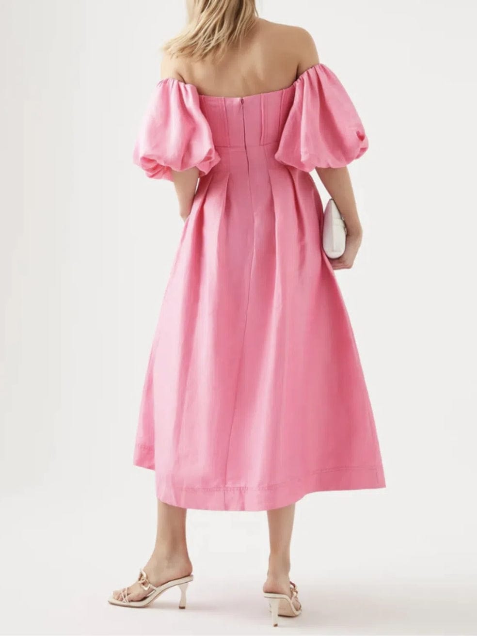 Eugenie Off The Shoulder Pink Midi Dress