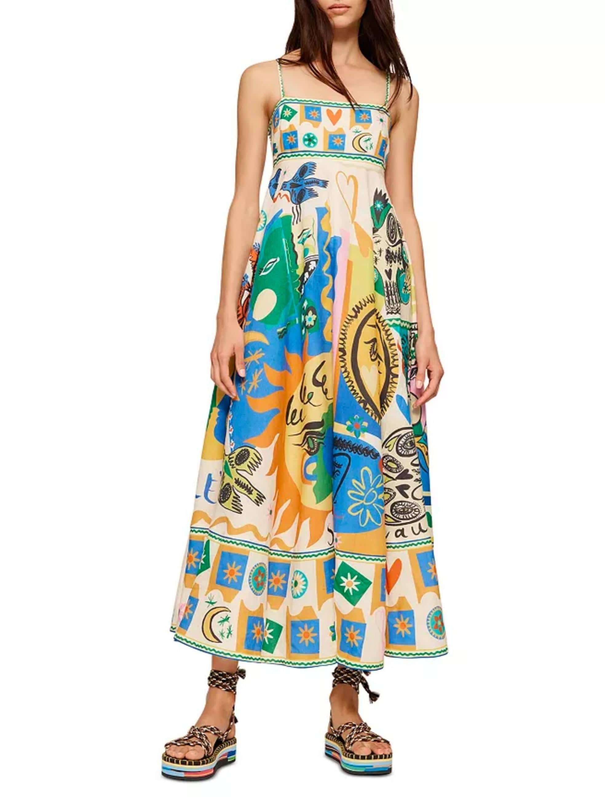 Soleil Printed Linen Midi Dress