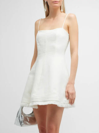 Cruz Fit & Flare Fringe-Hem Linen Mini Dress