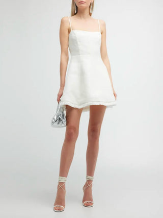 Cruz Fit & Flare Fringe-Hem Linen Mini Dress