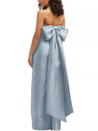 Strapless Draped Bodice Column Dress with Oversized Bow