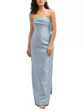 Strapless Draped Bodice Column Dress with Oversized Bow