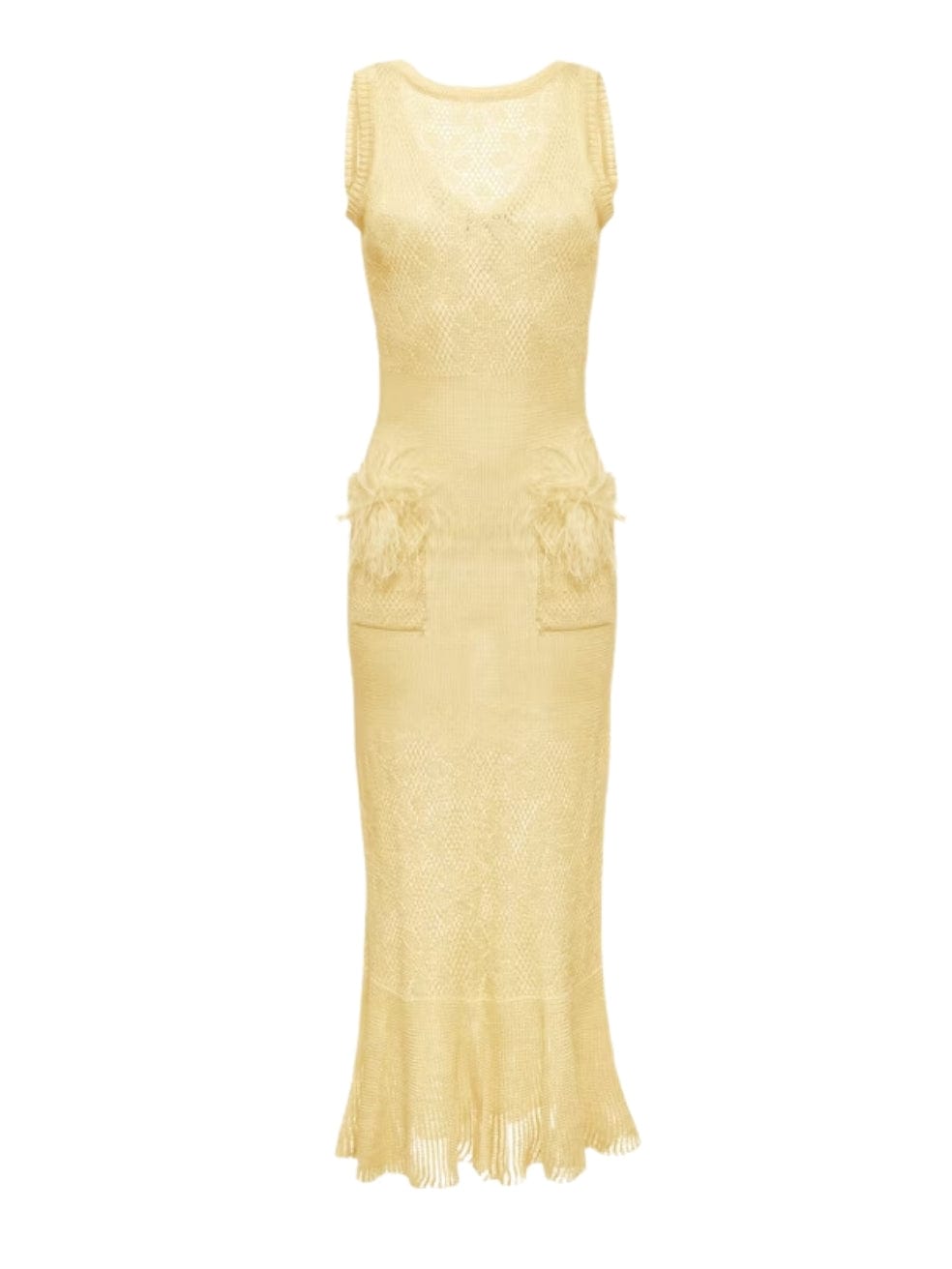 Andreeva Champagne Rose Knit Dress With Feathers