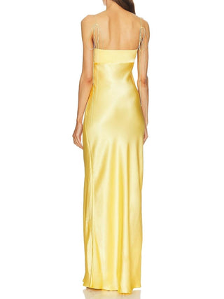 Tulip Satin Maxi Dress in Yellow