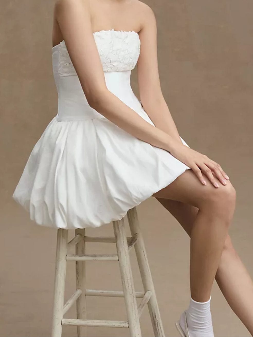 Bhldn Finnegan Strapless Bubble-Hem Mini Dress White