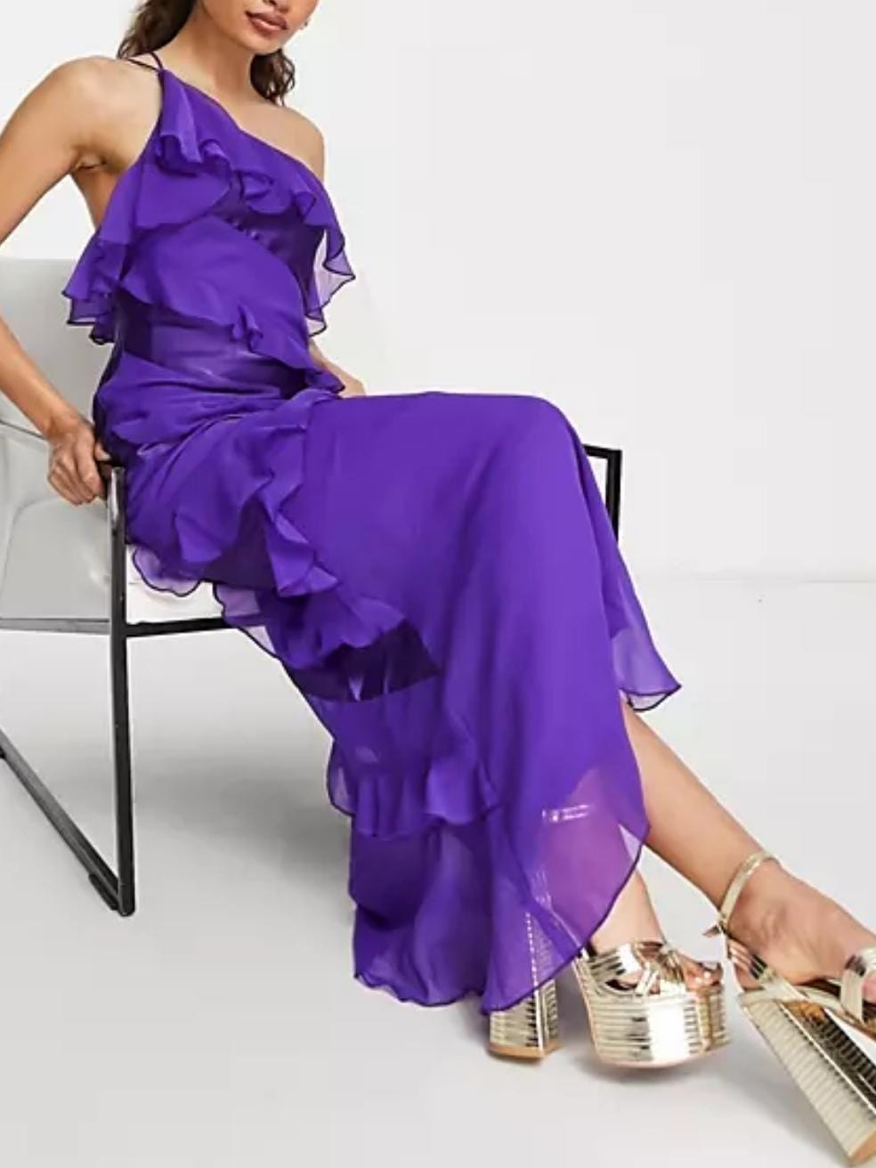 SOLD OUT - Design Petite satin Bias Ruffle Maxi Dress