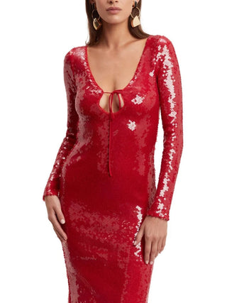 Verona Sequin Maxi Dress In Deep Red