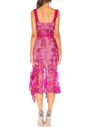 Eva Fuchsia Midi Dress Floral Lace