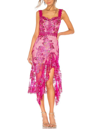 Eva Fuchsia Midi Dress Floral Lace