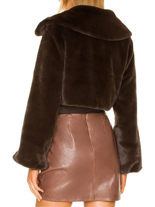 Cleobella Cropped Faux Fur Jacket in Chocolate Brown