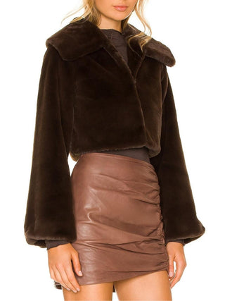 Cleobella Cropped Faux Fur Jacket in Chocolate Brown