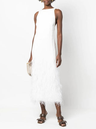Aja Ostrich-feather Open-back Gown In White