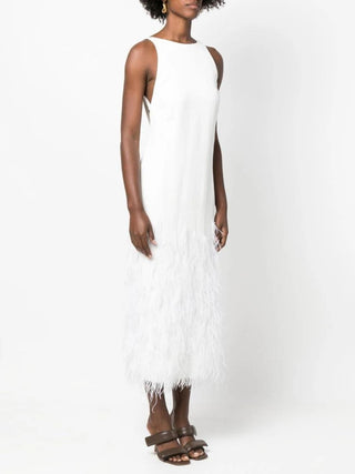 Aja Ostrich-feather Open-back Gown In White