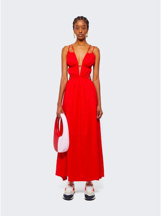 Linen Cut Out Red Dua Maxi Dress