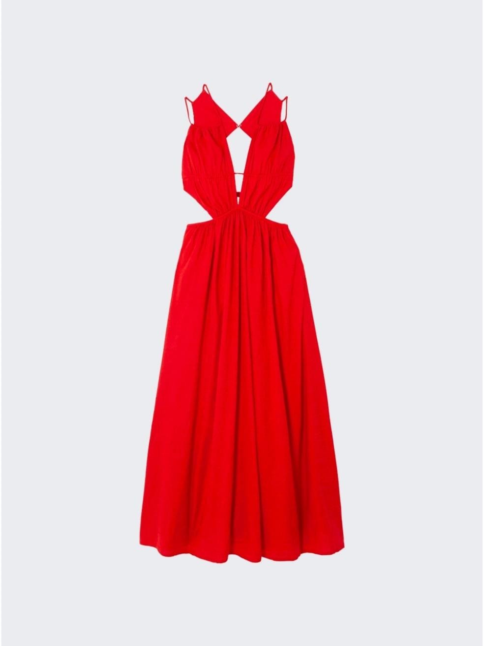 Linen Cut Out Red Dua Maxi Dress