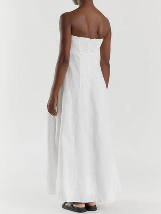Karney White Linen Strapless Dress