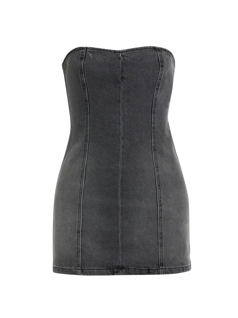 Strapless lace-up denim mini dress in black