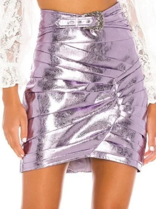 Purple Metallic Pleated Western Skirt