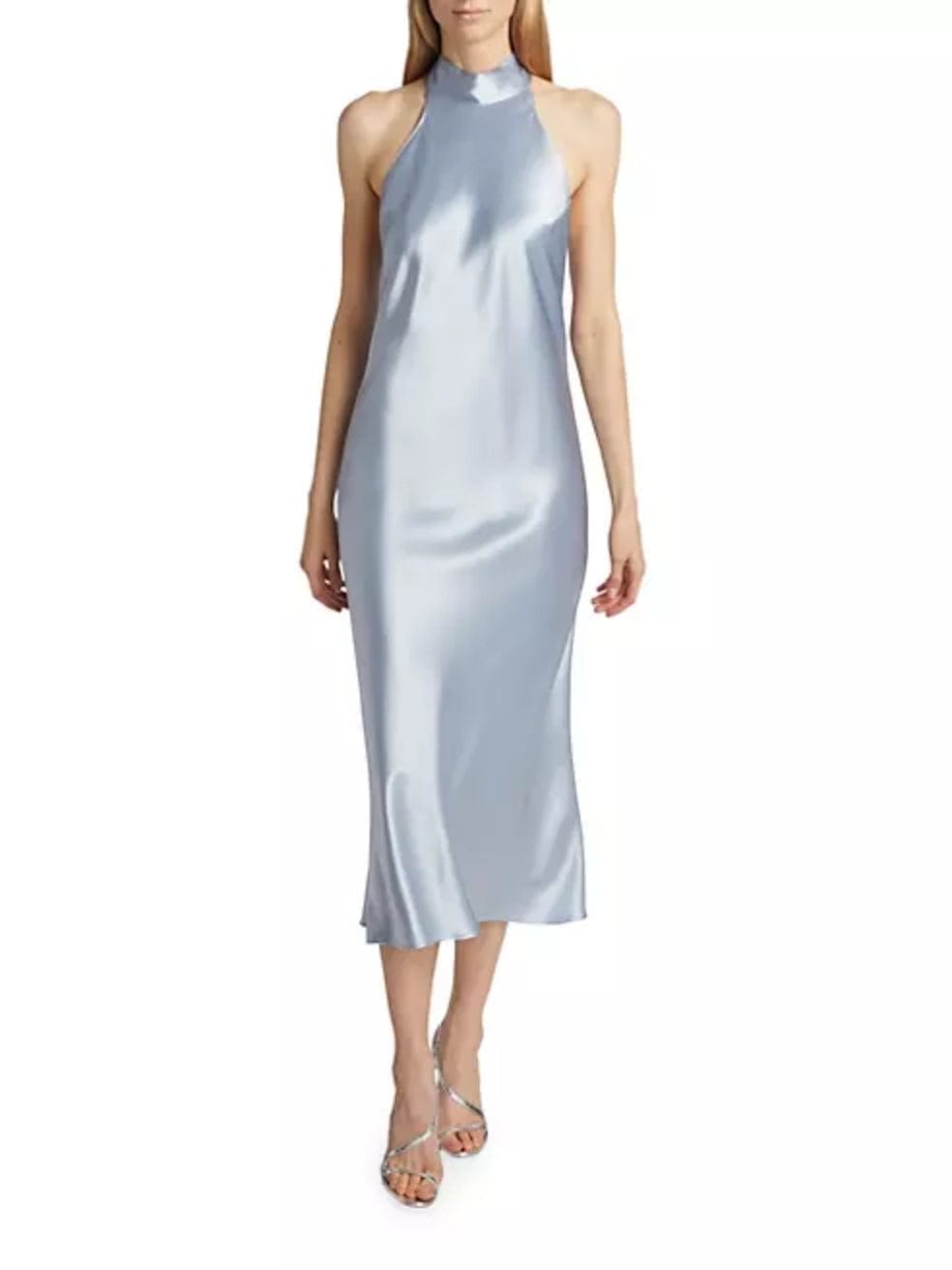 Galvan London Sienna Halterneck Satin Midi Dress in mint green