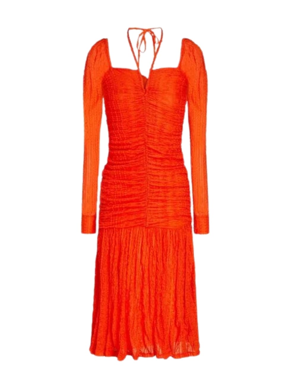 Orange Ruched Stretch-Cloqué Halterneck Midi Dress