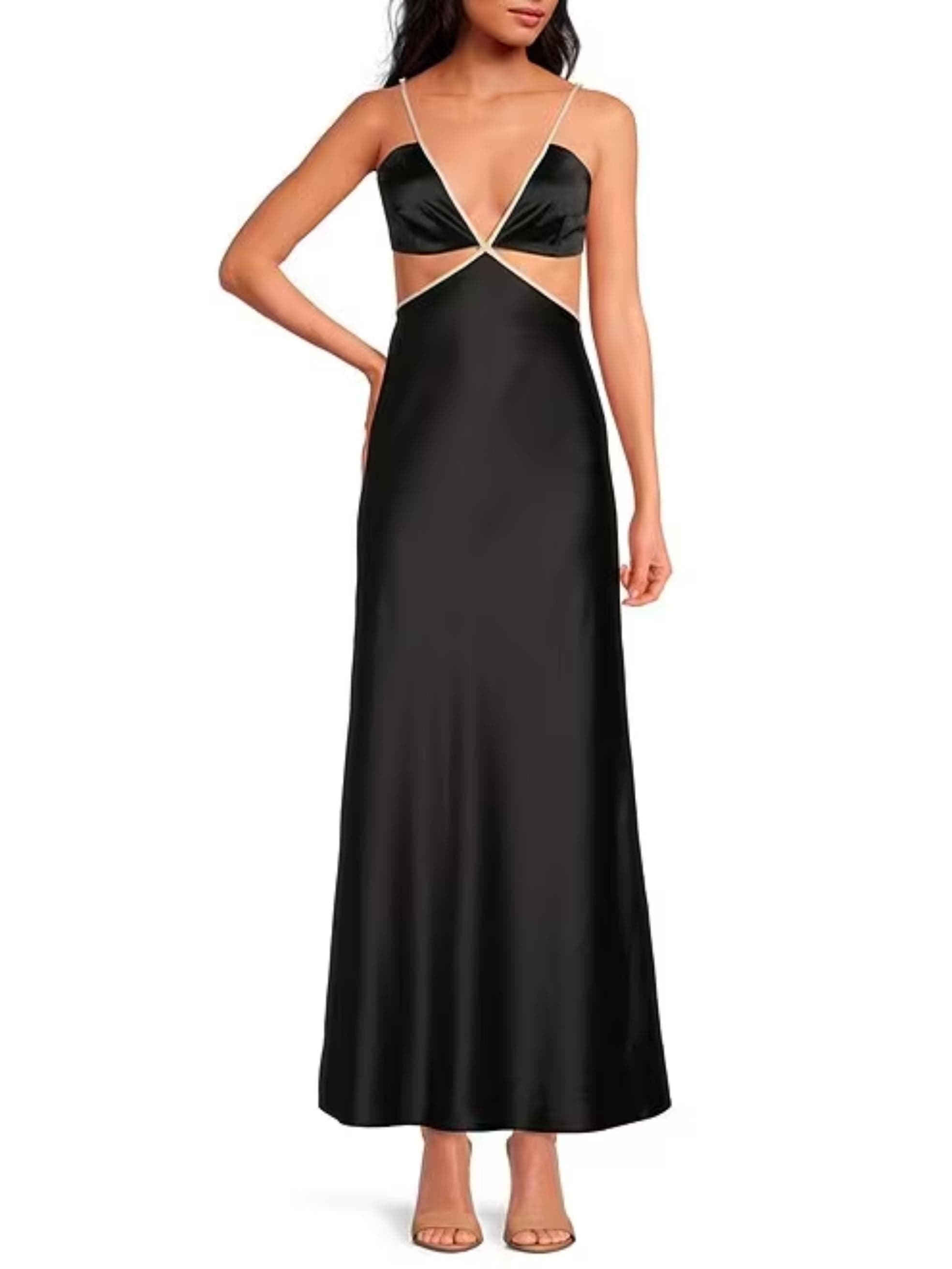 Ciara Satin Deep V Cut-Out Maxi Dress