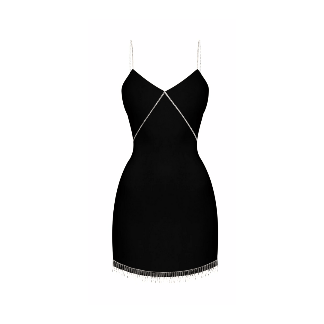 Diamante Strap Cutout Mini Dress in Black