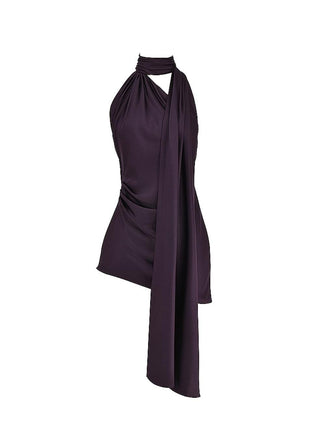 Aida Night Shade Asymmetric Wrap Neck Dress In Purple