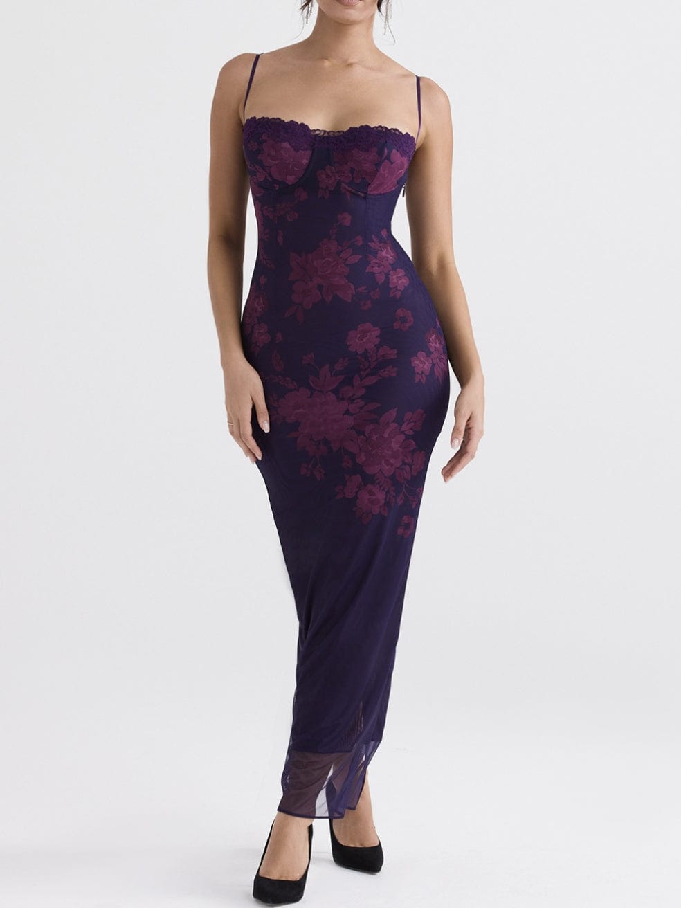Aiza Grape Floral Print Maxi Dress