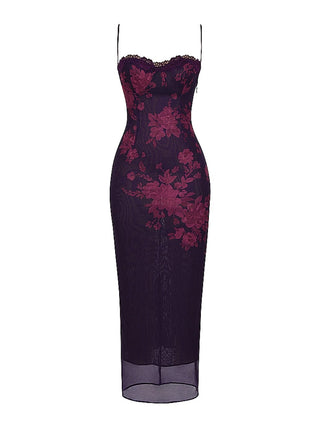 Aiza Grape Floral Print Maxi Dress