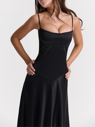 Anabella Black Lace Up Maxi Dress in Black