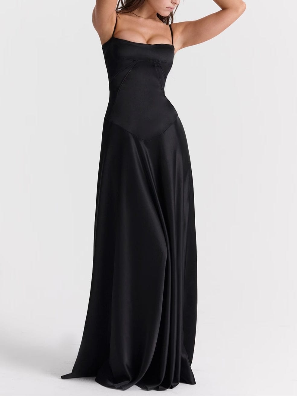 Anabella Black Lace Up Maxi Dress in Black