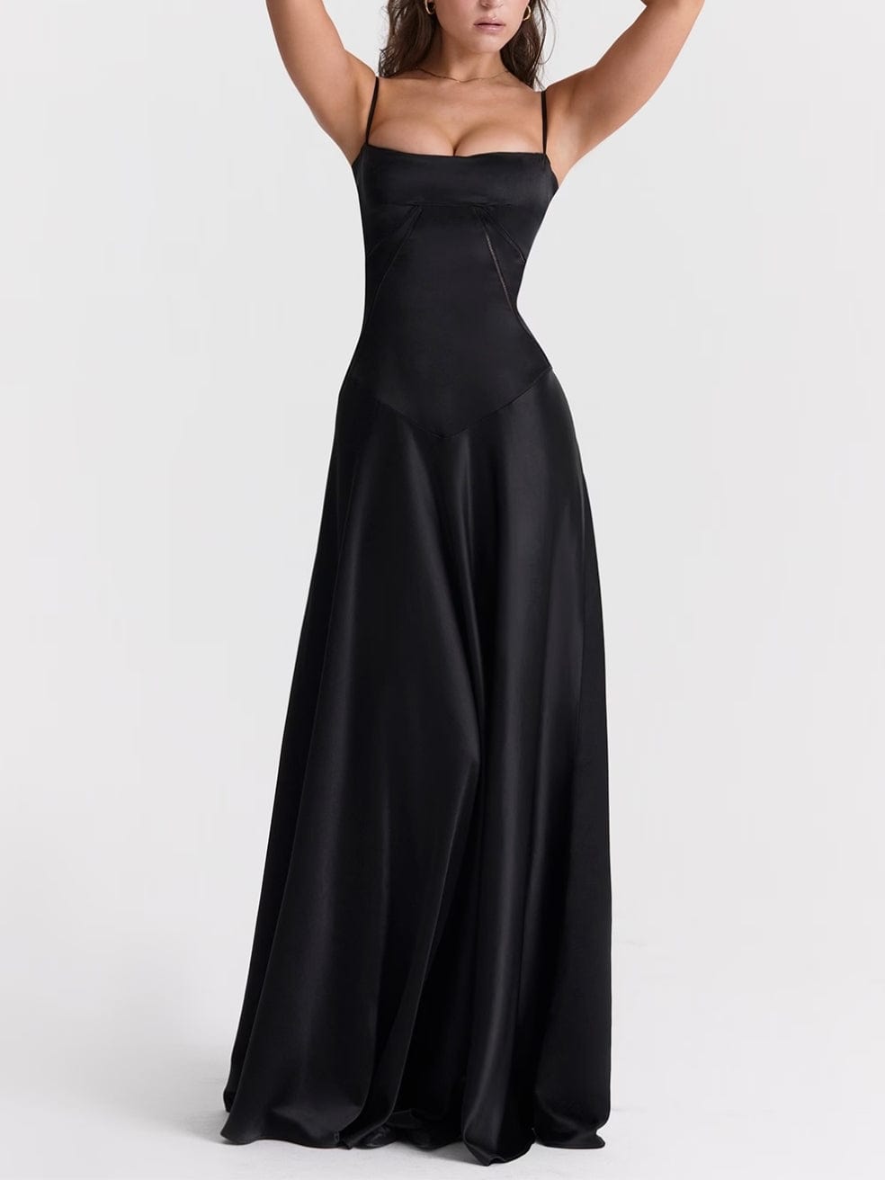 Anabella Black Lace Up Maxi Dress in Black