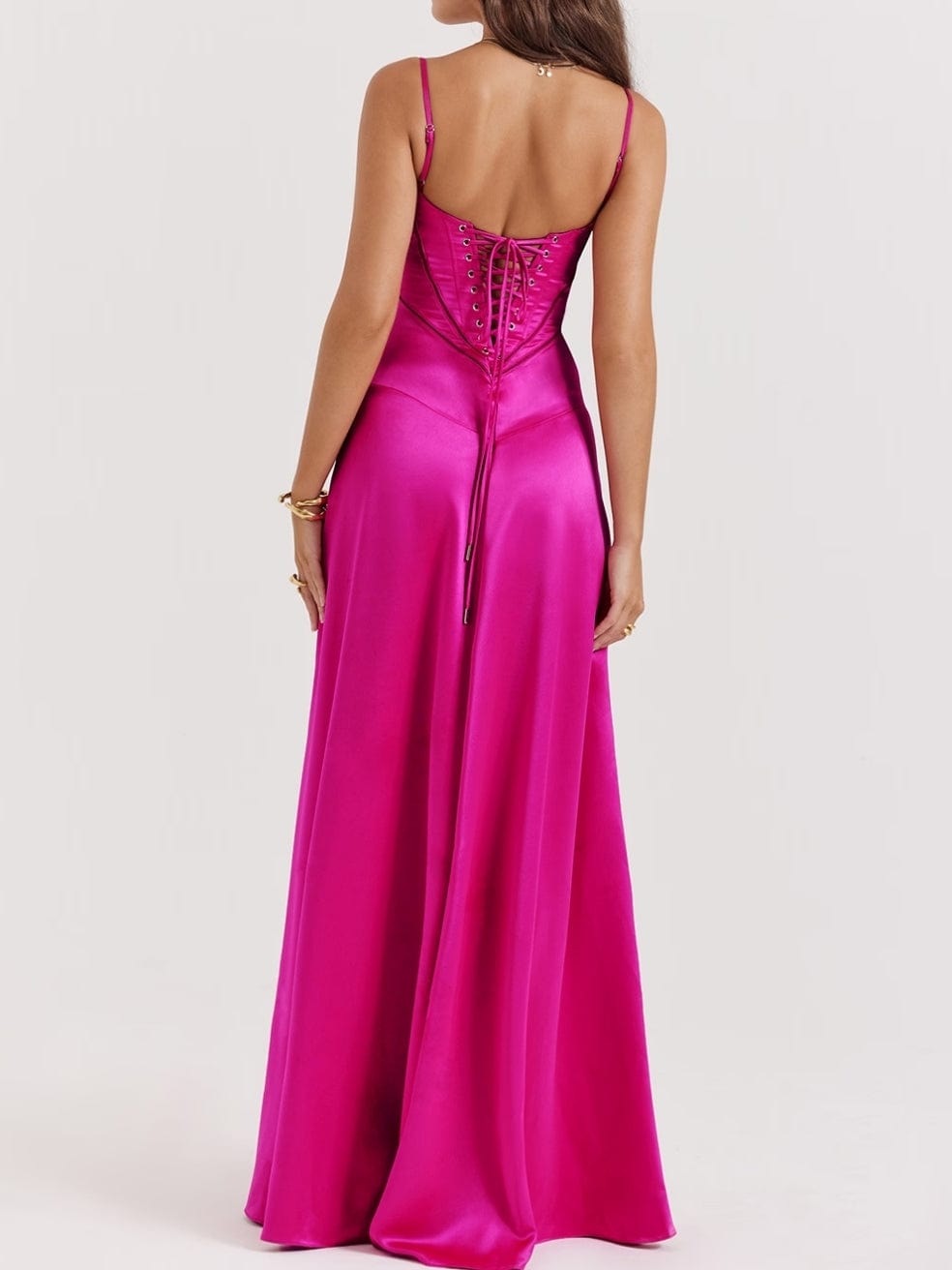 Anabella Fuchsia Lace Up Maxi Dress