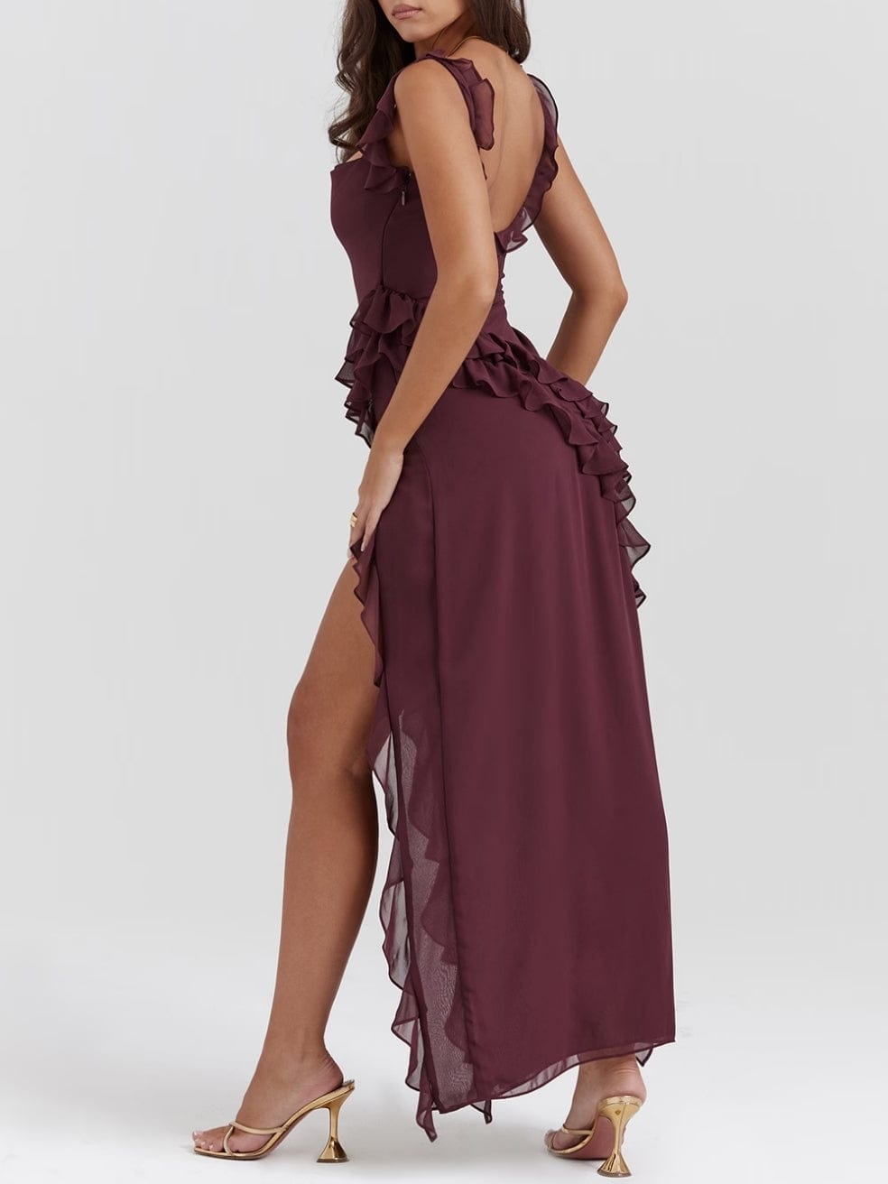 Ariela in Mulberry Ruffle Maxi Dress