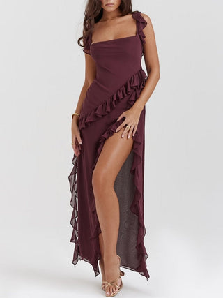 Ariela in Mulberry Ruffle Maxi Dress