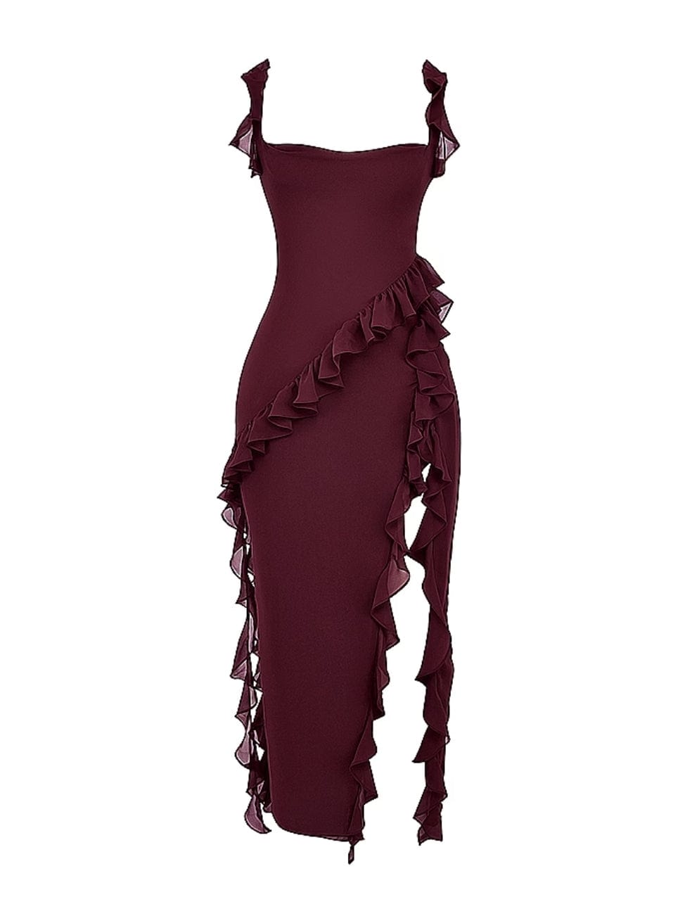 Ariela in Mulberry Ruffle Maxi Dress