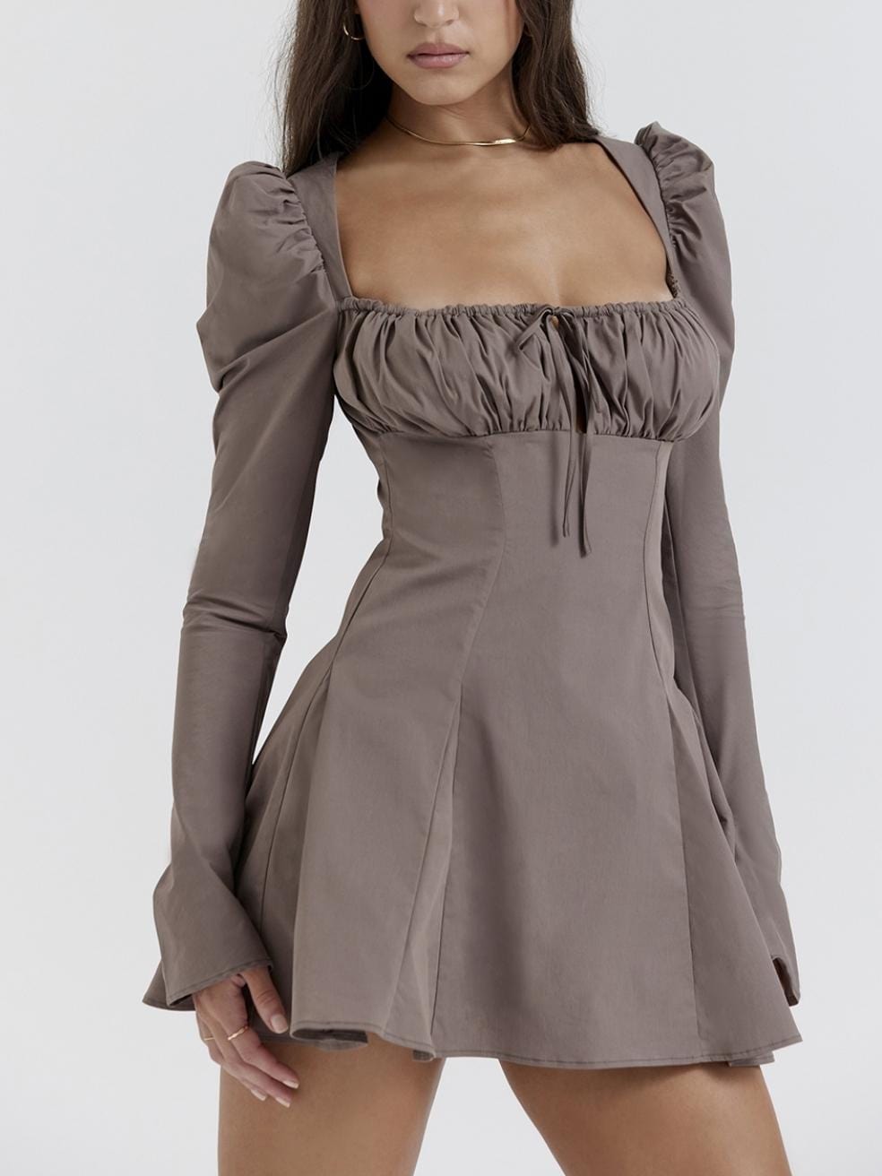 Carlina Mocha Long Sleeve Mini Dress